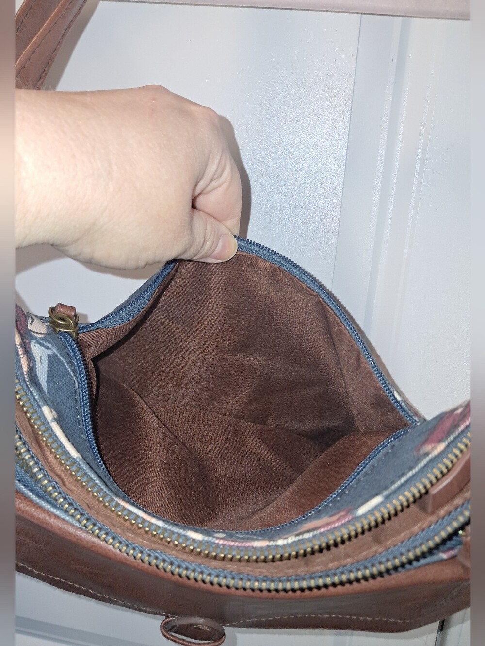 Floral Canvas Crossbody Bag with Brown Faux-Leather Flap - Picture 6 of 16